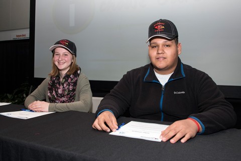 Pictured at the signing event are (l-r): Jamie Strey, Elkhorn Area High School; Jose Santos, JI Case High School, Racine.