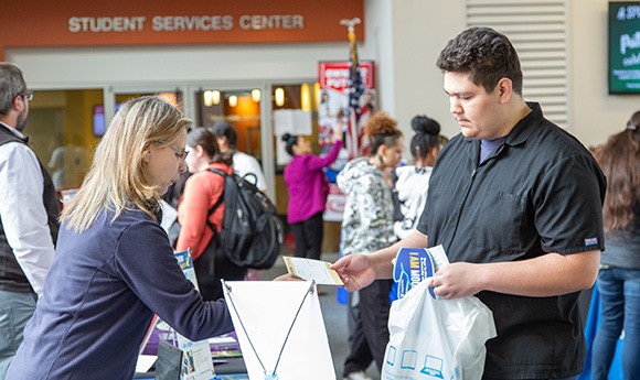 Student at a Transfer Fair event